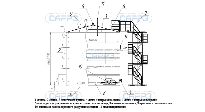 Чертеж бака аккумулятора горячей воды объемом 400 м3